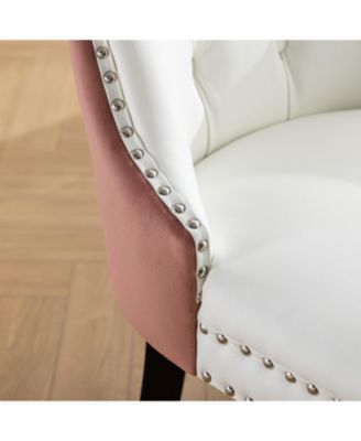 Modern Tufted Dining Chair Set, White PU/Pink Velvet