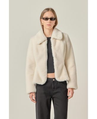 English Factory Women's Peplum Faux Fur Coat - Macy's