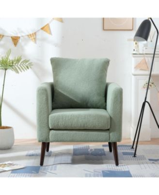 Teddy Fabric Barrel Chair with Solid Wood Legs (Green)