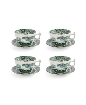 Heritage Green Italian Breakfast Cups and Saucers, Set of 4