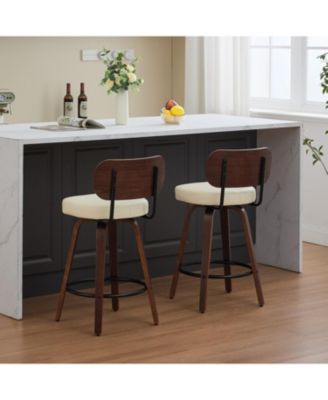 Swivel Bar Stools Set of 2 Beige PU