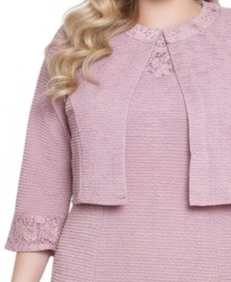 Plus Size Size Two Piece Novelty Knit and Lace Dress Set