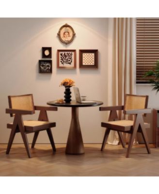 Mid Century Rattan Dining Chairs - Set of 2 Brown