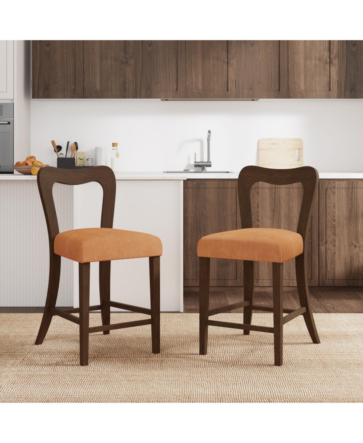 Streamdale Furniture Counter Stool Without Arm(walnut+caramel) Set of 2