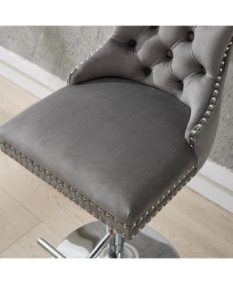 Chrome Swivel Velvet Barstools, Adjustable Height, Tufted, Gray (Set of 2)