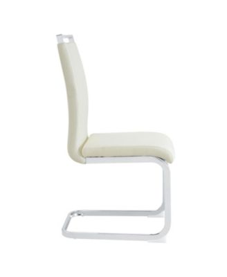  Luxury Dining Chairs, White Fabric & Silver Legs, Set of 2