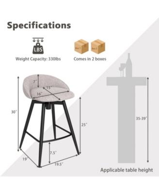 25" Linen Upholstery Metal Frame Backrest, Footrest, 360° Swivel Seat, Comfortable Padding Set of 4 Bar Stools