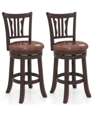 26'' Counter Height Swivel Bar Stools Set of 2 w/Back & Faux Leather Seat