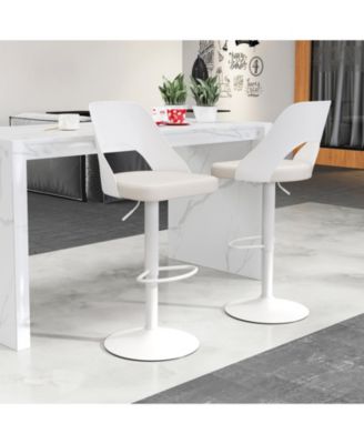 Set of 2 PU Leather Metal Base Enlarged Seat, Backrest, Footrest, Adjustable Height, 360° Swivel Bar Stools