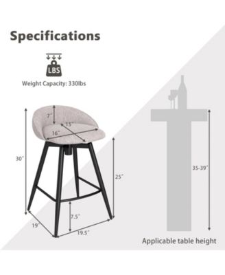 25'' Upholstered Bar Stools Set of 2 w/ Footrest Backrest & Metal Frame