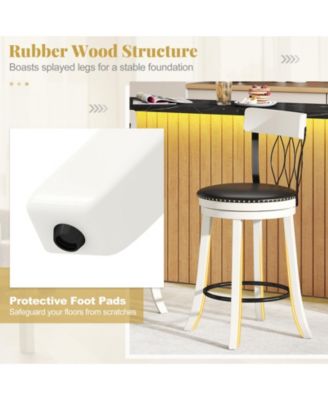 26'' Set of 2 Bar Stools w/ Footrest Rubber Wood Frame & Tufted Rivets