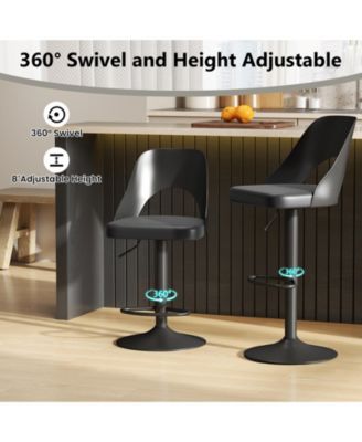 Set of 2 PU Leather Metal Base Enlarged Seat, Backrest, Footrest, Adjustable Height, 360° Swivel Bar Stools
