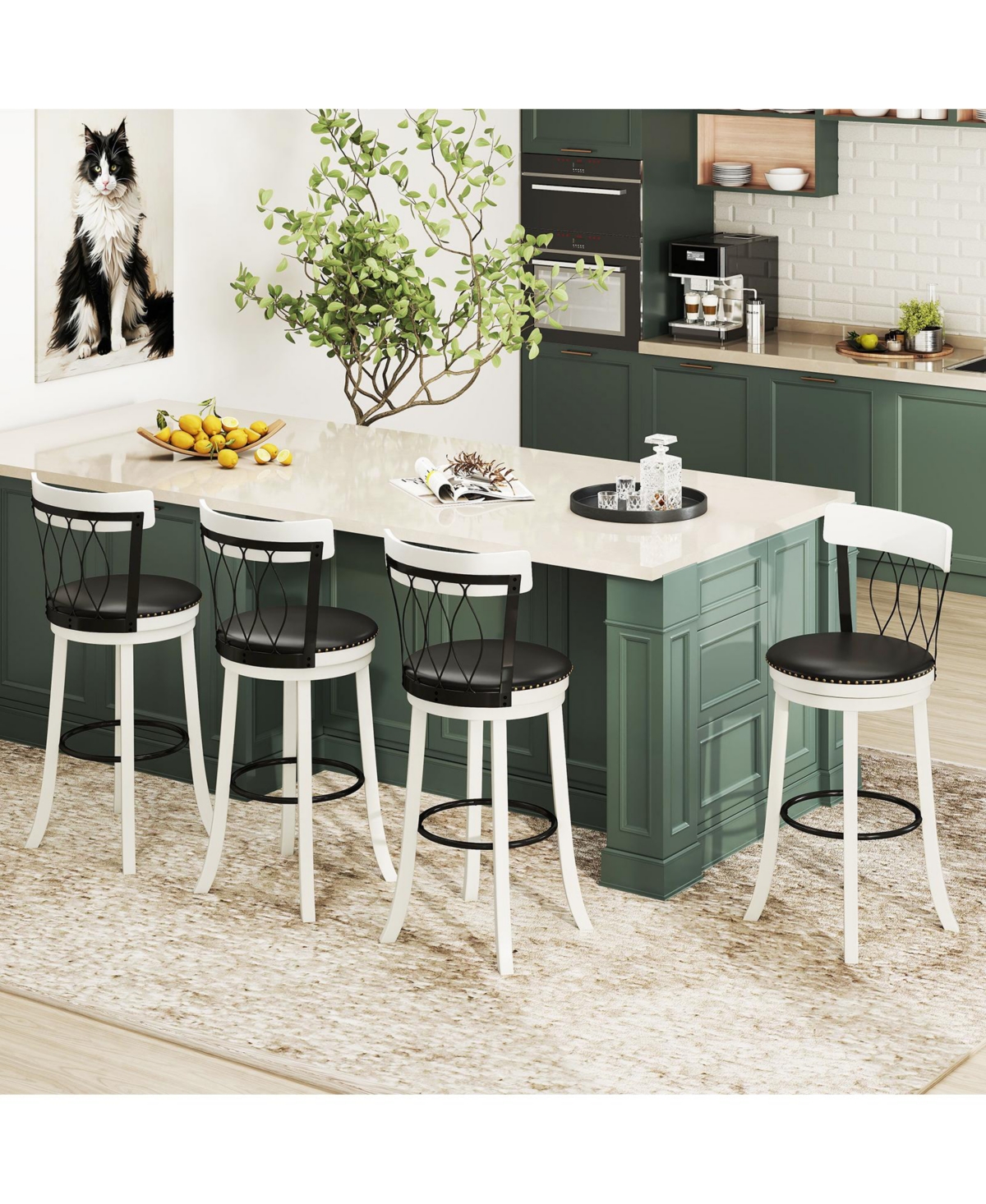 Gymax 29'' Set of 4 Bar Stools w/ Footrest Rubber Wood Frame & Tufted Rivets