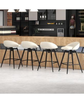 25" Linen Upholstery Metal Frame Backrest, Footrest, 360° Swivel Seat, Comfortable Padding Set of 4 Bar Stools