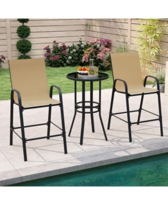 4PCS Outdoor Bar Stools 29'' Fabric Bar Height Stools w/ Armrests and Footrest
