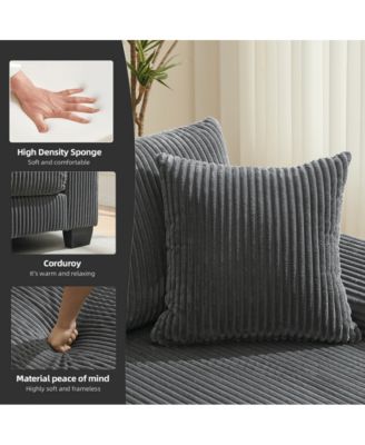 114" U-Shaped Corduroy Upholstery Pull-Out Sleeper Bed, Oversized Convertible Sectional, Chaise Lounges, Pillows & Cushions Sofa Bed