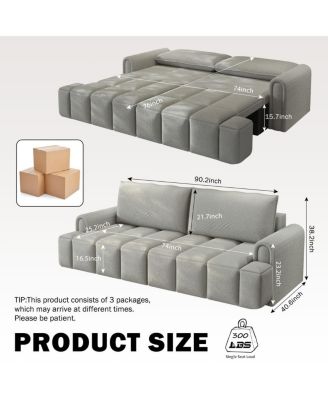 Modern 4-Seat Teddy Fabric Sleeper Sofa with Storage, 90" Pull-Out Couch Bed, King Size Convertible for Living Room