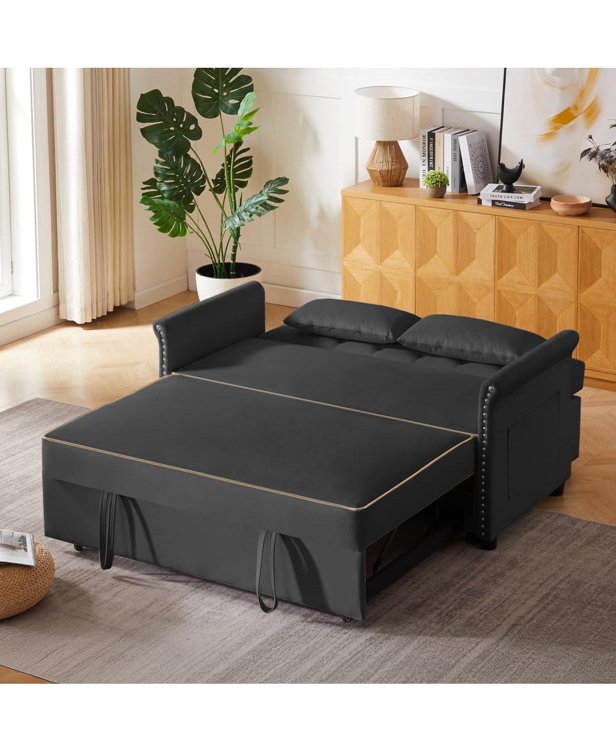 Maison Boucle Velvet Pull Out Sofa Bed with Nailhead Arms, Sleeper Tufted Back for Small Spaces, Guest Room, Living Room