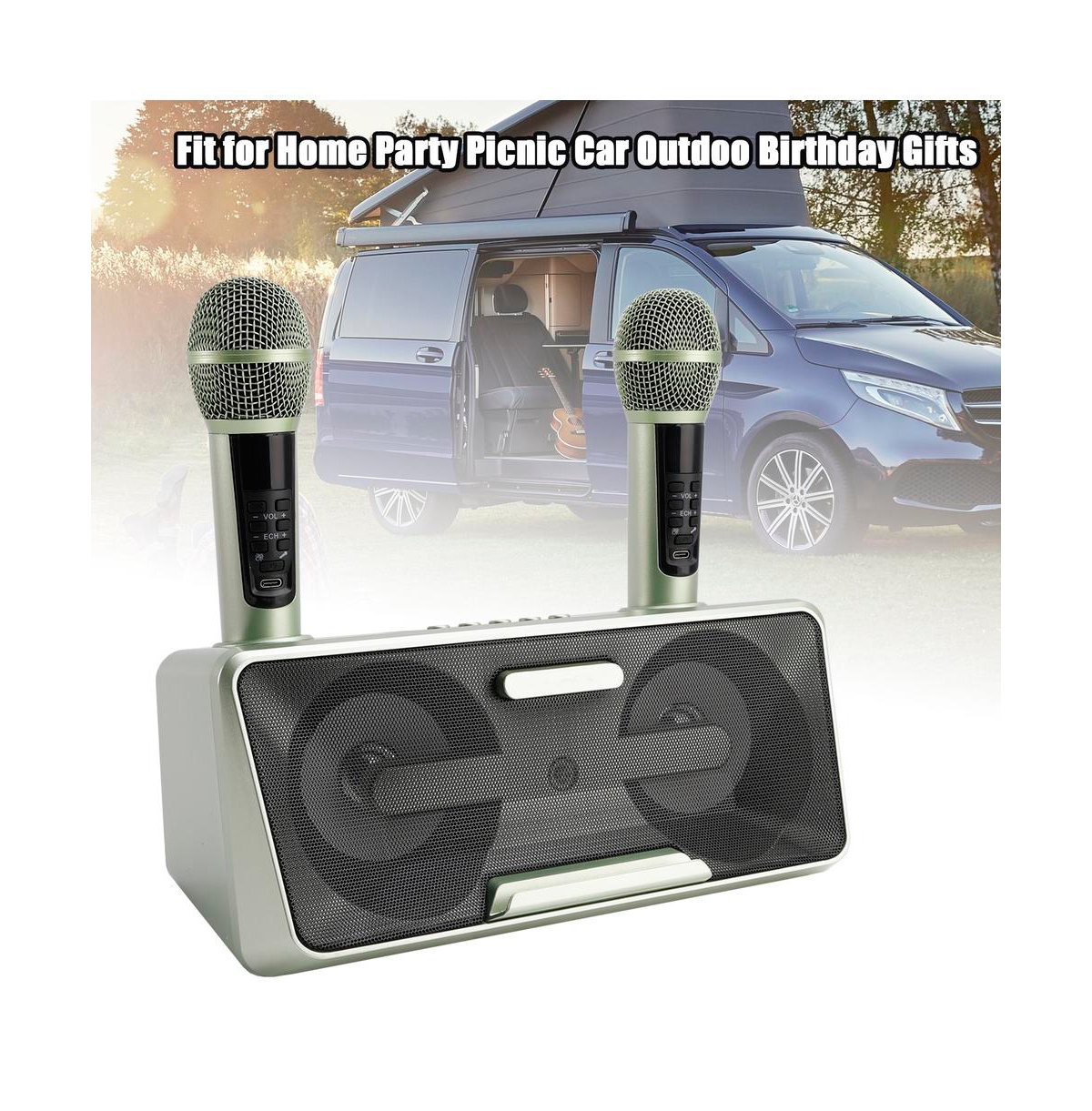 Artudatech Portable Karaoke Speaker System with 2 Wireless Mics, 20W HiFi Sound, Bluetooth & Aux for Parties and Camping