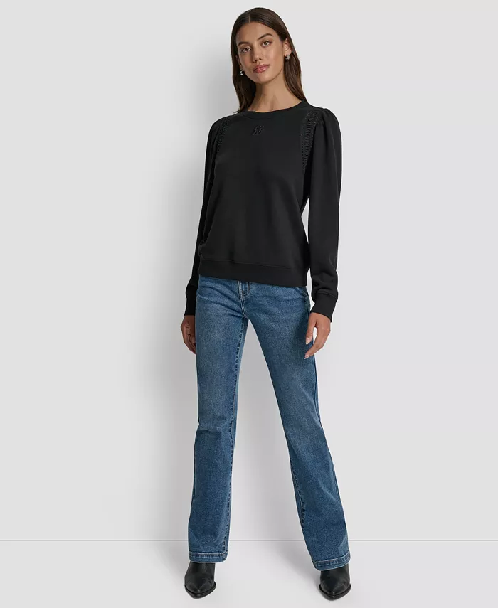 Women's Lace Detail Crew Neck Sweatshirt - thumbnail 2