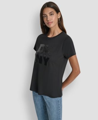 Women's Embellished Logo Detail Crew Neck T-Shirt