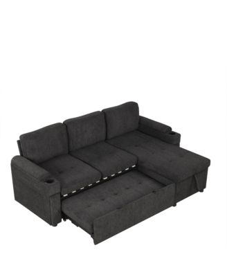 Streamdale 83.5" L-Shaped Sofa Bed with Storage, Cup Holders & USB