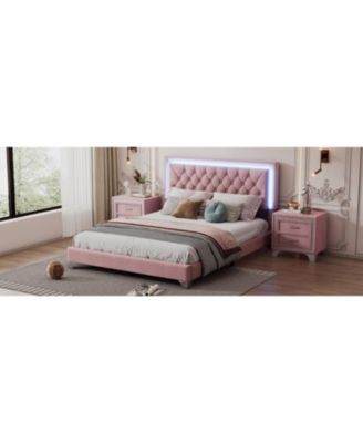 Streamdale Queen Upholstered LED Bed Set with 2 Nightstands