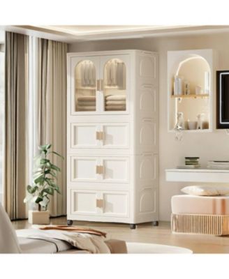 25.59" Wide Folding Wardrobe with Magnetic Doors and Wheels