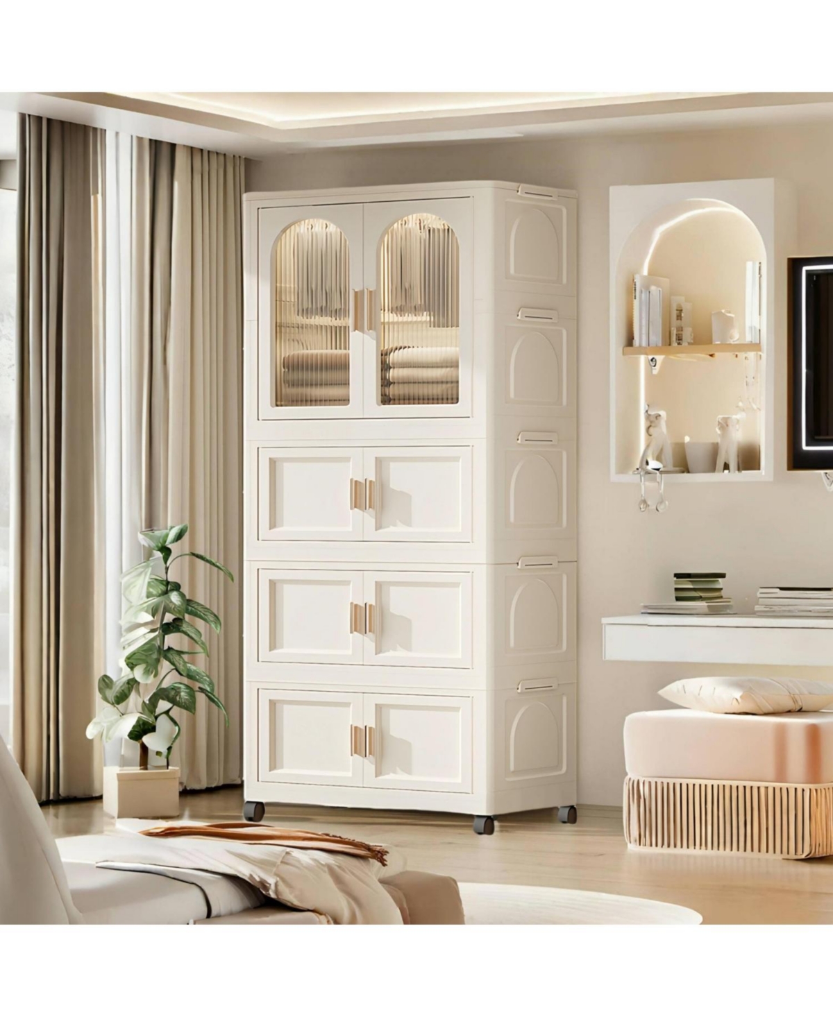 Streamdale Furniture 25.59" Wide Folding Wardrobe with Magnetic Doors and Wheels