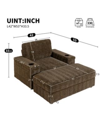 42" Oversized Faux Fur Chaise Lounge with Storage and Cup Holders