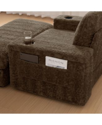 42" Oversized Faux Fur Chaise Lounge with Storage and Cup Holders
