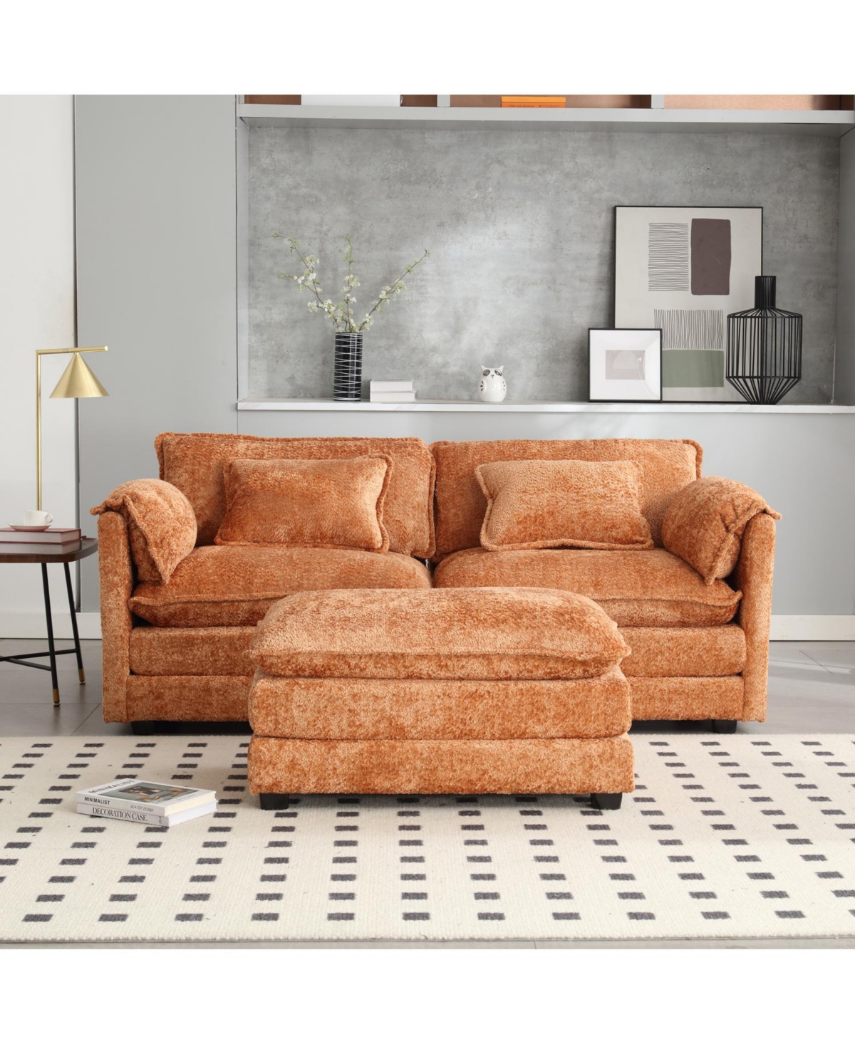 Streamdale Furniture Chenille fabric, removable armrests with side pockets, high density sponge filling, oversized double sofa with footstool