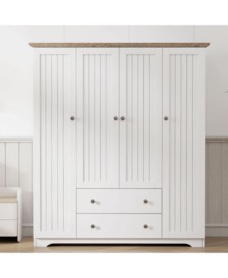 4 Door Wardrobe Armoire Closet with 2 Drawers