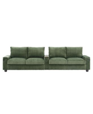 Corduroy Sofa Couch 133" w/ USB Storage & Cup Holders