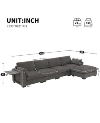 130" Modular Sectional Sofa with Folding Table & Charging