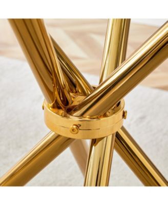 Modern Luxe 4-Piece Dining Set - Round Glass Table & Black-Gold Chairs