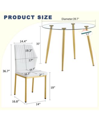 Luxury Glass Dining Set - Gold Legs 4 White PU Chairs