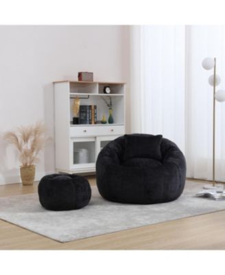 Modern XL Round Bean Bag Chair w/ Footrest & Pillow