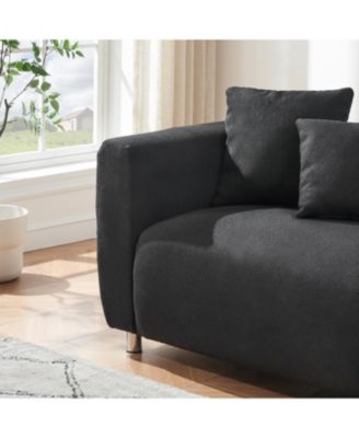 89" Black Sofa Metal Legs 3 Seater Solid Wood Frame & Pillows