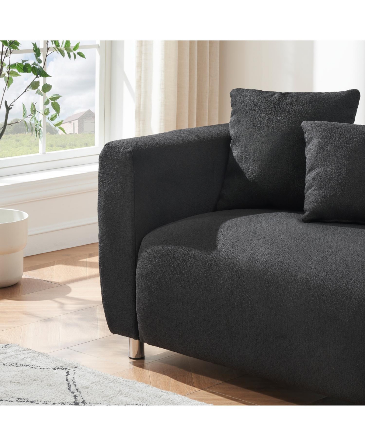 Streamdale Furniture 89" Black Sofa Metal Legs 3 Seater Solid Wood Frame & Pillows