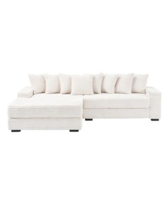 Beige Flannelette Sofa with 8 Throw Pillows