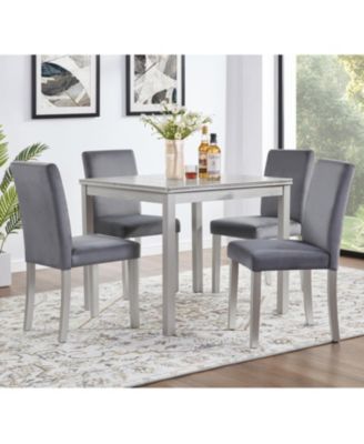5-Piece Silver Grey Dining Set with Upholstered Chairs