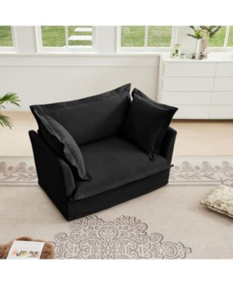 Black Chenille Slipcovered Armchair with Large Pillows