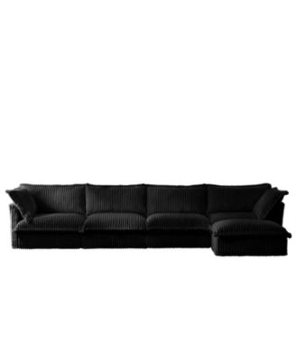 Slipcovered L-Shape Sectional Sofa Black Corduroy