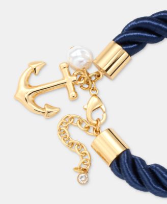 Gold-Tone Anchor Ribbon Rope Charm Bracelet