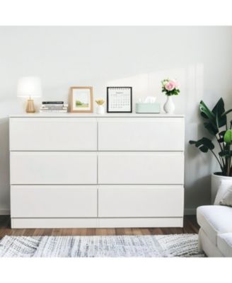 6 Drawer White Dresser - Modern Bedroom Storage Cabinet