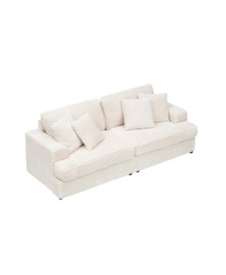 Corduroy 3-Seater Sofa w/ 4 Pillows - White