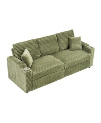 80" Folding Corduroy Sofa Bed w/ Cup Holder & Pillow - Green