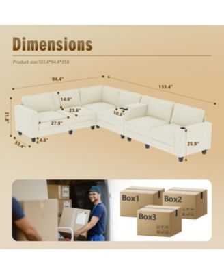 L-Shaped Corduroy Sofa w/ Storage USB & Console