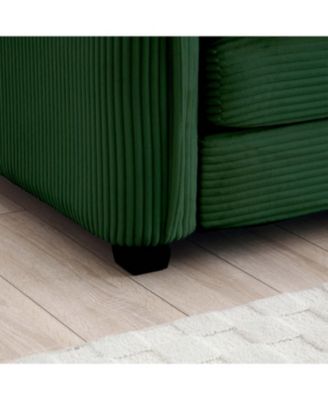 Green Corduroy Two-Seater Sofa with Ottoman